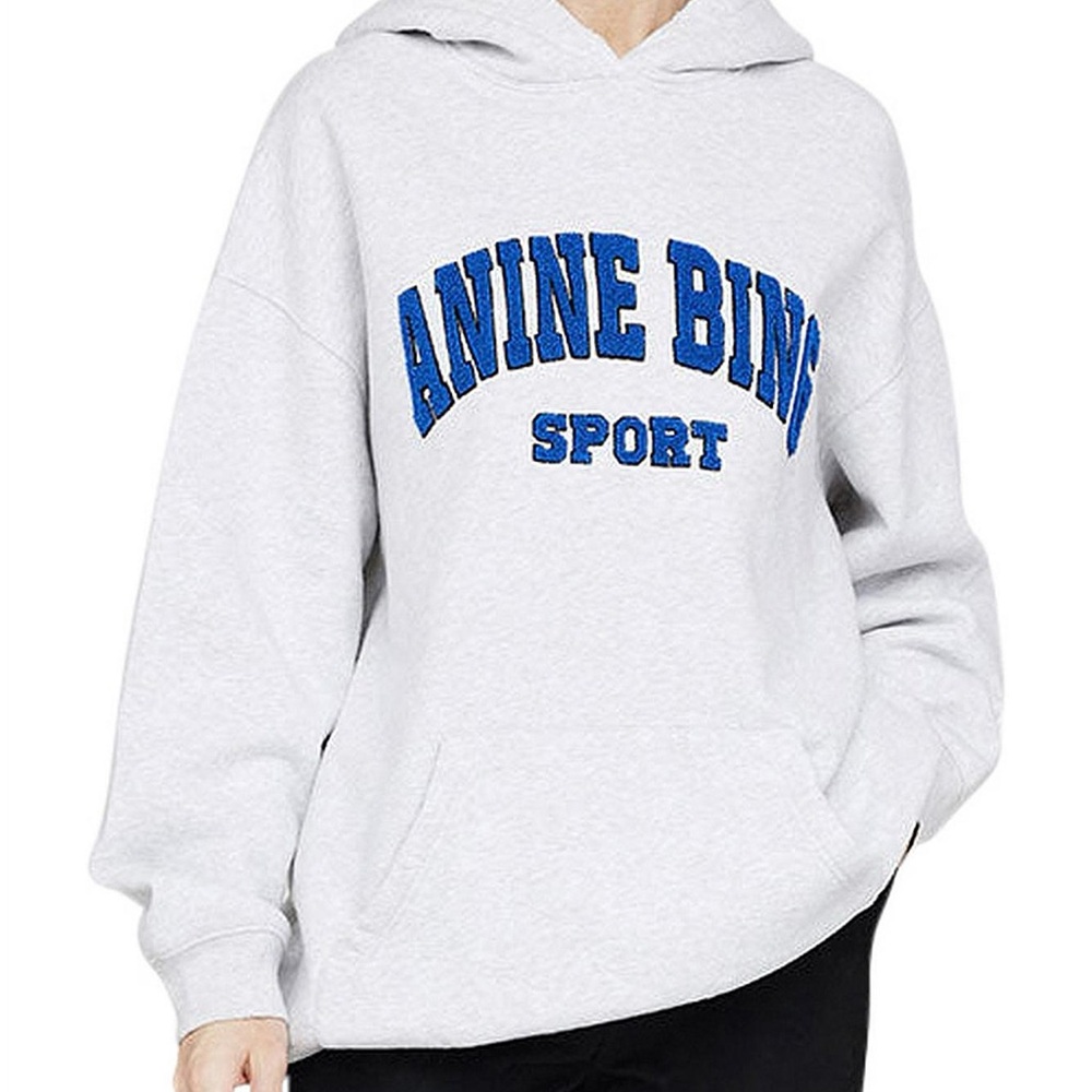 Anine Bing Light Gray Tyler Hoodie with Blue Logo
